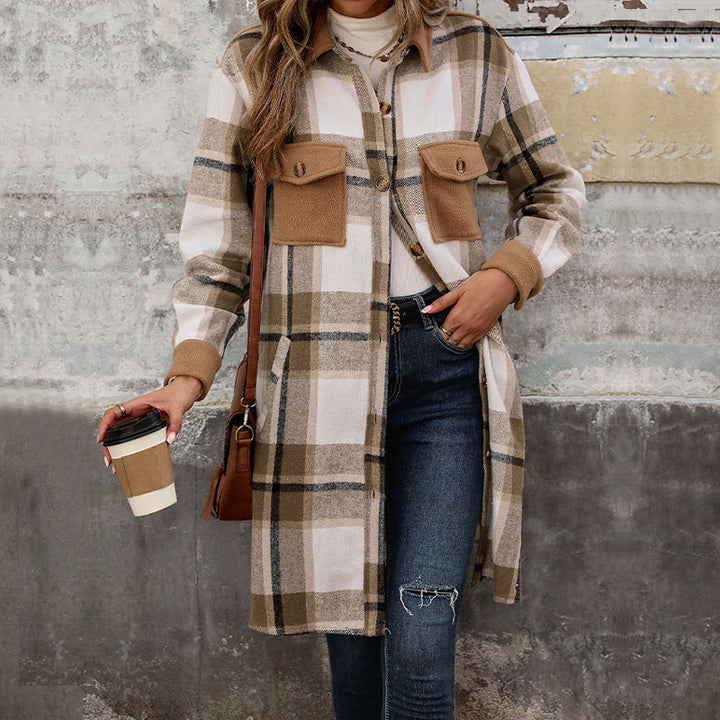 Damen Long-Hemdjacke im Overshirt‑Stil mit Brustklappen – Célinea