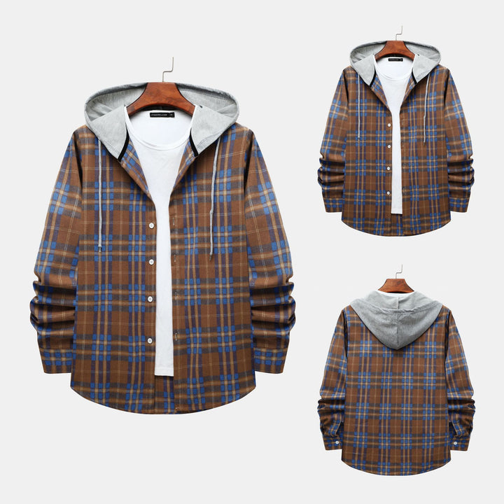 Herren Karo-Hemdjacke mit integrierter Kapuze und lässigem Design Echoarchiv