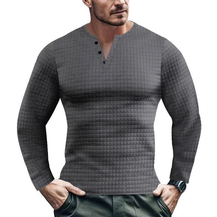 Herren Langarmshirt mit strukturierter Waffeloptik und Knopfleiste Echoarchiv