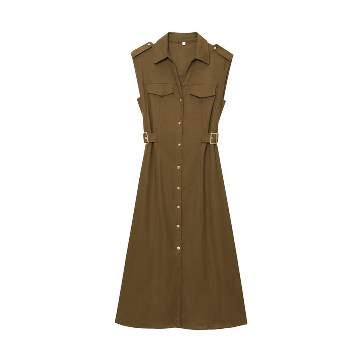 Damen Maxikleid mit dekorativen Taschen und Gürtel Echo Archiv