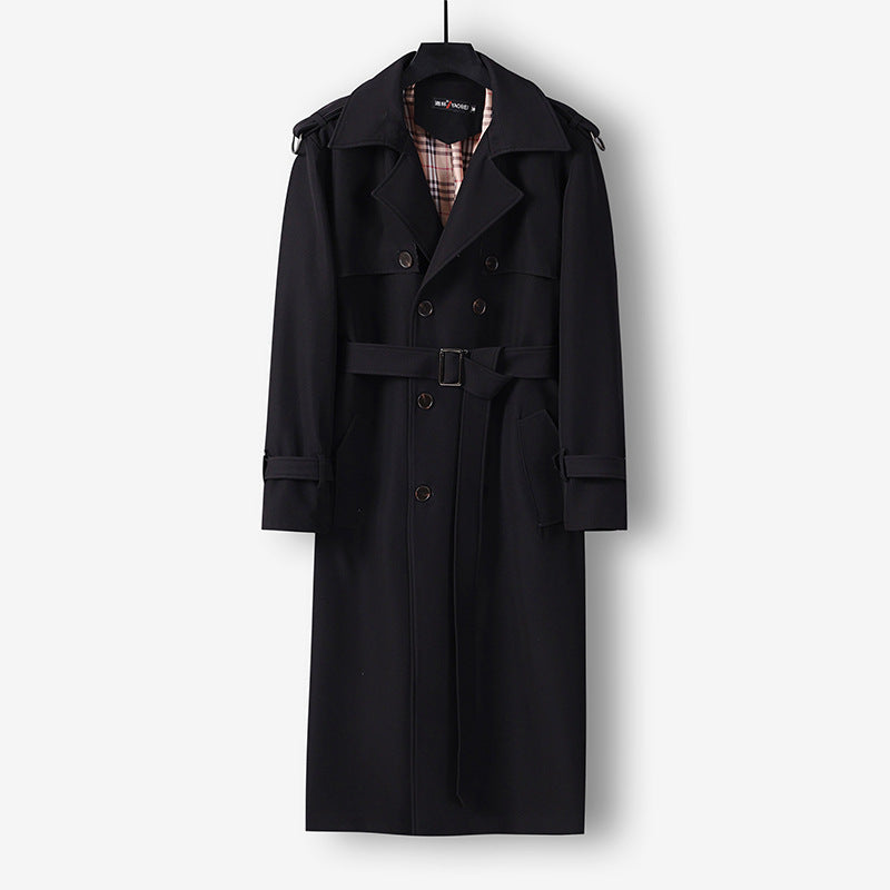 Damen Eleganter lang geschnittener Wollmix-Trenchcoat mit doppelreihiger Knopfleiste und Bindegürtel Echoarchiv
