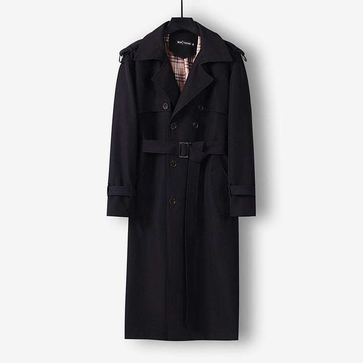 Damen Eleganter lang geschnittener Wollmix-Trenchcoat mit doppelreihiger Knopfleiste und Bindegürtel Echoarchiv