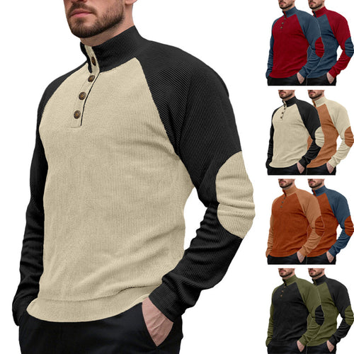 Herren nan zweifarbiger Ripptroyer mit asymmetrischer Knopfleiste und Velours-Ellbogenpatch Echo Archiv