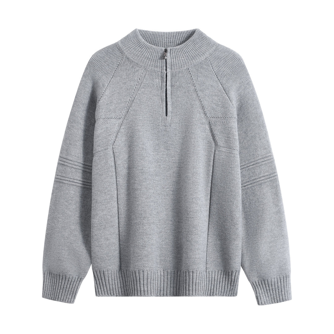 Unisex Oversize-Strickpullover mit Halbreißverschluss und geripptem Stehkragen Echoarchiv