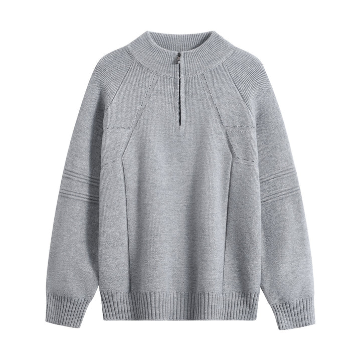 Unisex Oversize-Strickpullover mit Halbreißverschluss und geripptem Stehkragen Echoarchiv
