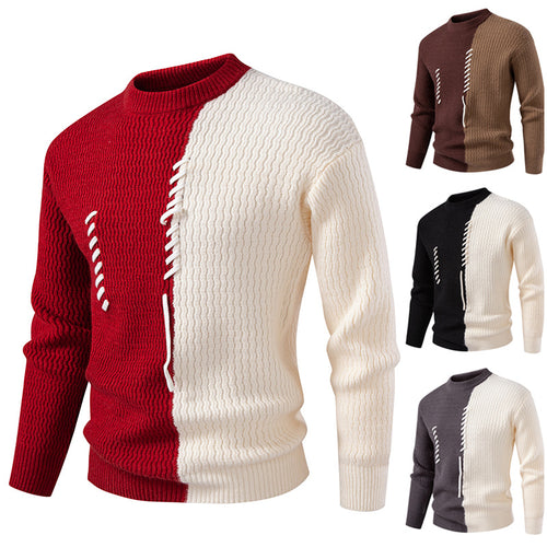 Herren nan zweigeteilter Strukturstrickpullover mit Zierband-Detail und Rundhalsausschnitt Echo Archiv