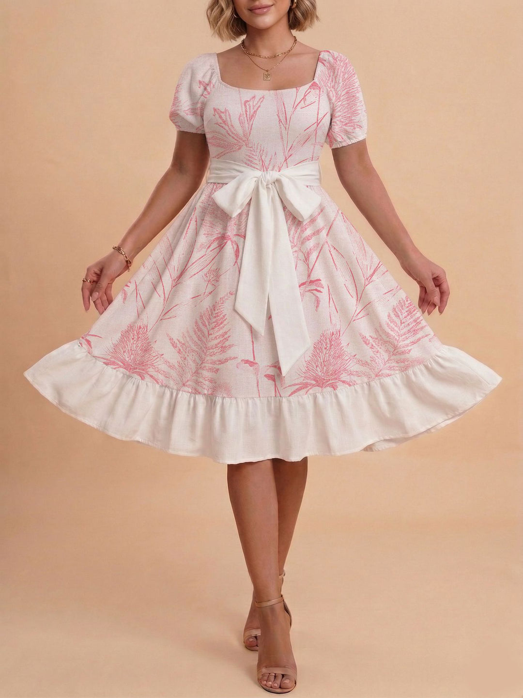 Damen Retro Maxikleid mit Puffärmeln und Taillengürtel Echo Archiv