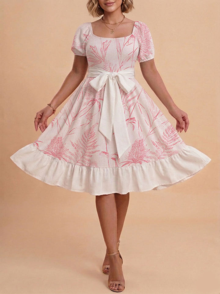 Damen Retro Maxikleid mit Puffärmeln und Taillengürtel Echo Archiv