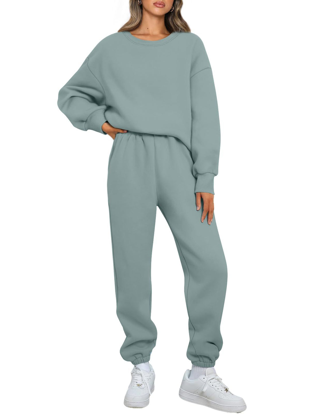 Damen gemütliches zweiteiliges Lounge-Set aus French-Terry mit Oversize-Sweatshirt und taillierter Jogginghose – Élanora