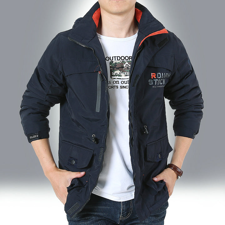 Herren Leichte Utility-Fieldjacke mit hohem Stehkragen, Mehrfachtaschen und Windschutz – Taviero