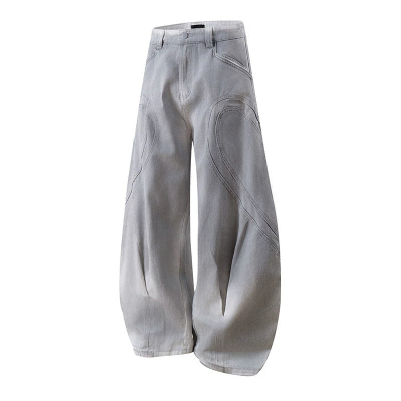 Damen Weite Ballon-Denim-Culotte mit hoher Taille, Teilungsnähten und markanten Knie-Panels Echoarchiv