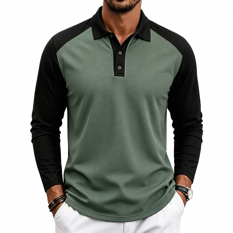 Herren nan langärmeliges Raglan-Polo aus Baumwollmix mit Knopfleiste und ergonomischem Schnitt Echo Archiv