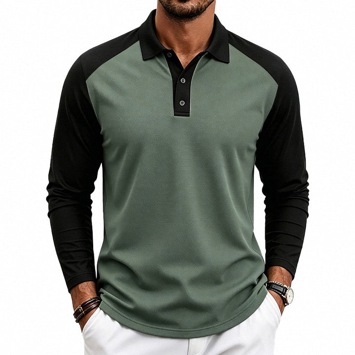 Herren nan langärmeliges Raglan-Polo aus Baumwollmix mit Knopfleiste und ergonomischem Schnitt Echo Archiv