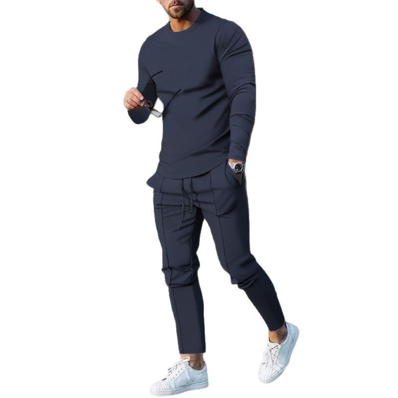 Herren nan eng anliegendes Langarmshirt aus Baumwollstretch mit Rundhalsausschnitt und körperbetonter Passform Echo Archiv