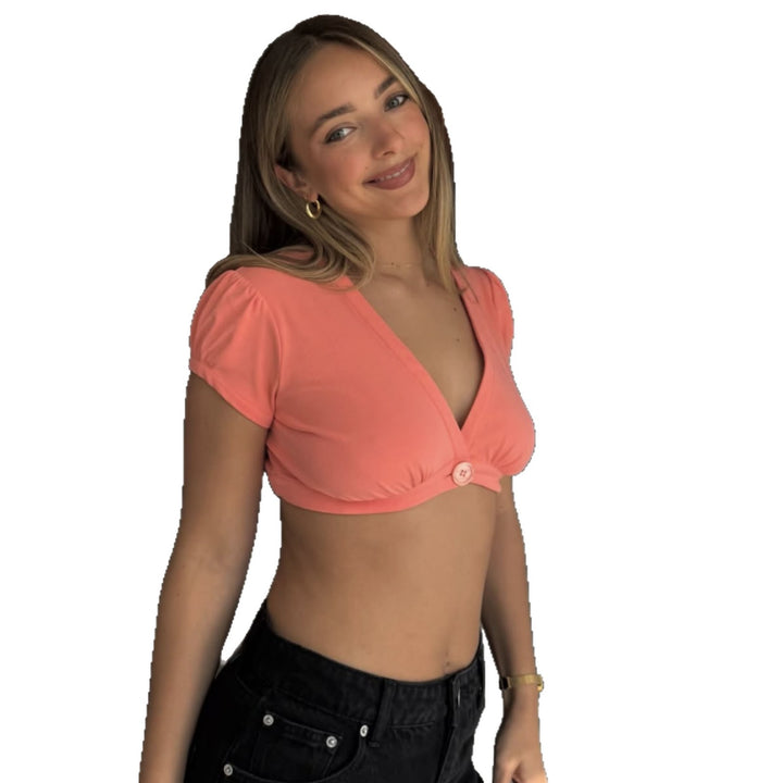 Damen Crop-Top mit Knotendetail und kurzen Ärmeln Echo Archiv