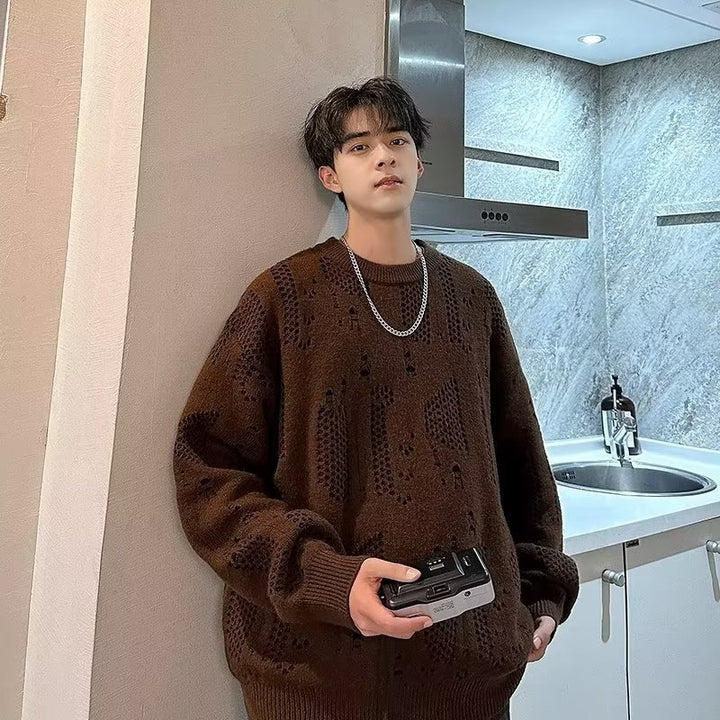 Herren lässiger Strickpullover mit einzigartigen Lochmustern Echoarchiv