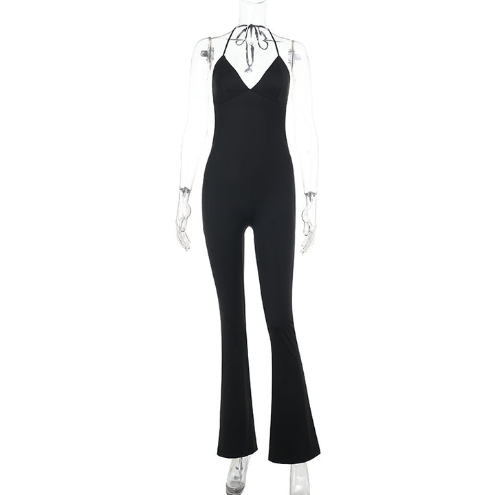 Damen eleganter Jumpsuit mit tiefem V-Ausschnitt und weit geschnittenen Beinen Echo Archiv