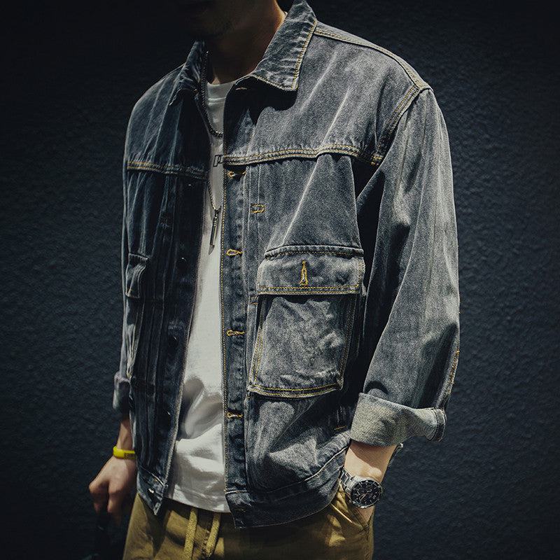 Herren Lässige Denim Jacke mit praktischen Taschen Echoarchiv