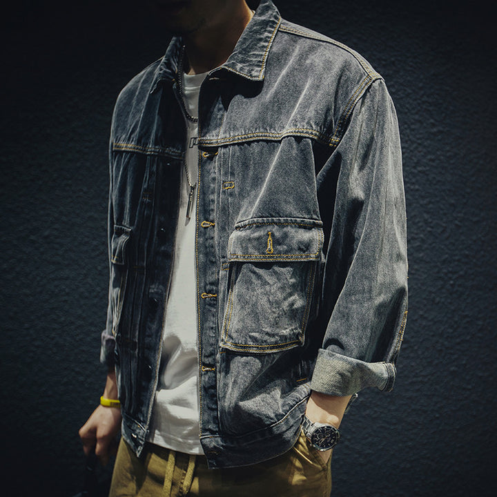 Herren Lässige Denim Jacke mit praktischen Taschen Echoarchiv
