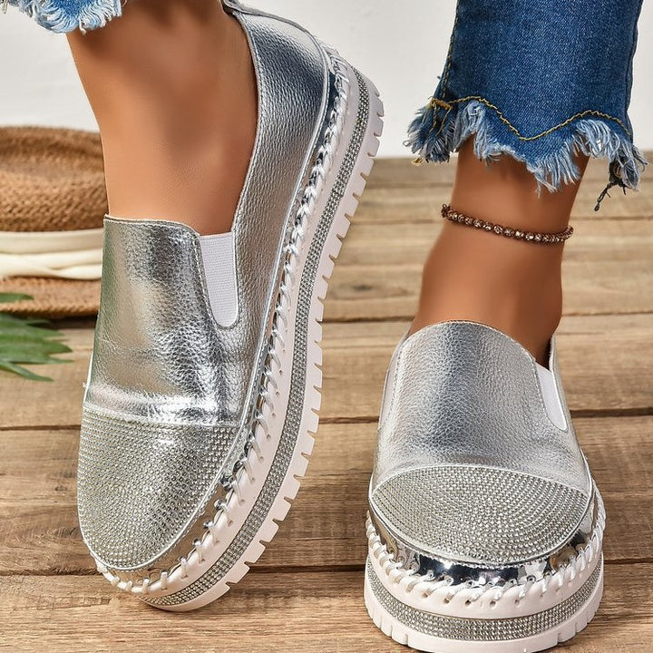 Damen Slip-On Plateau-Sneaker mit glitzerverzierter Zehenkappe und geflochtener Sohlendetails Echo Archiv