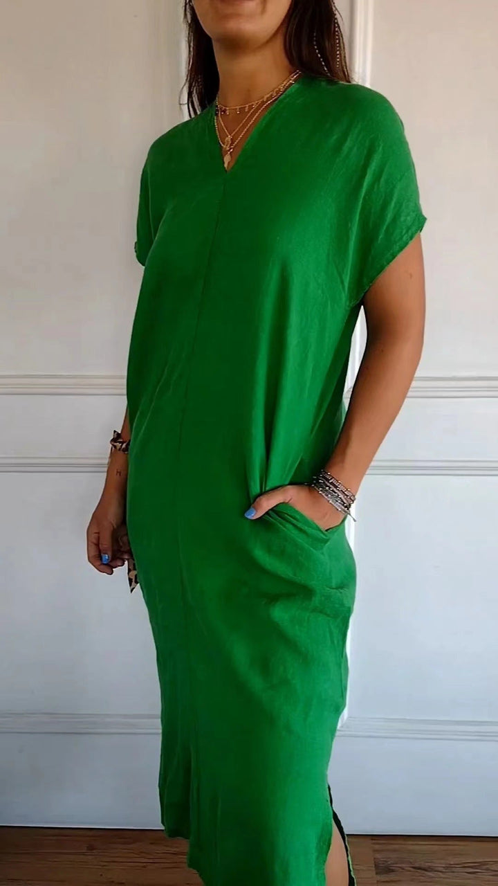 Damen luftiges Leinenkleid mit praktischen Seitentaschen Echoarchiv