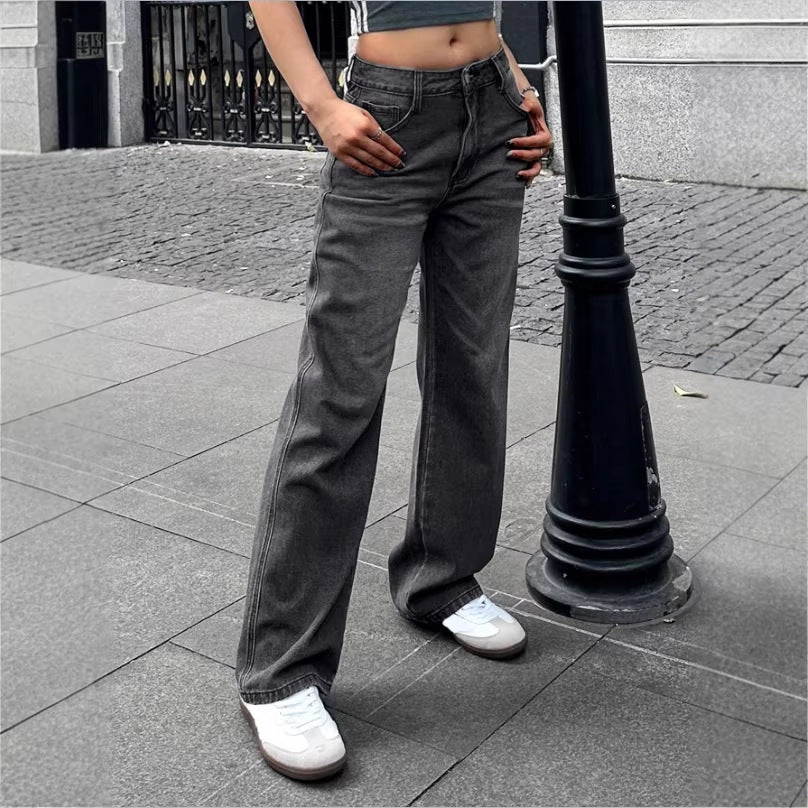 Damen Weite High‑Waist Denim-Hose mit geradem Bein und Vintage-Nähten Echo Archiv