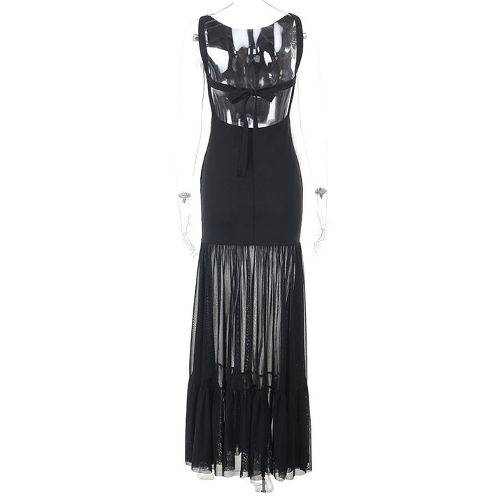 Damen Elegantes Maxikleid mit transparenten Einsätzen und Rüschendetails Echo Archiv
