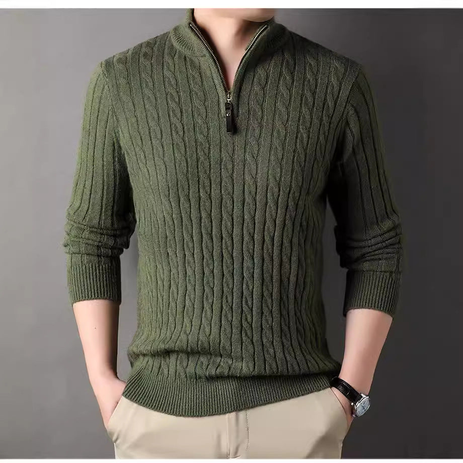 Herren Pullover mit Zipper und strukturiertem Zopfmuster Echoarchiv