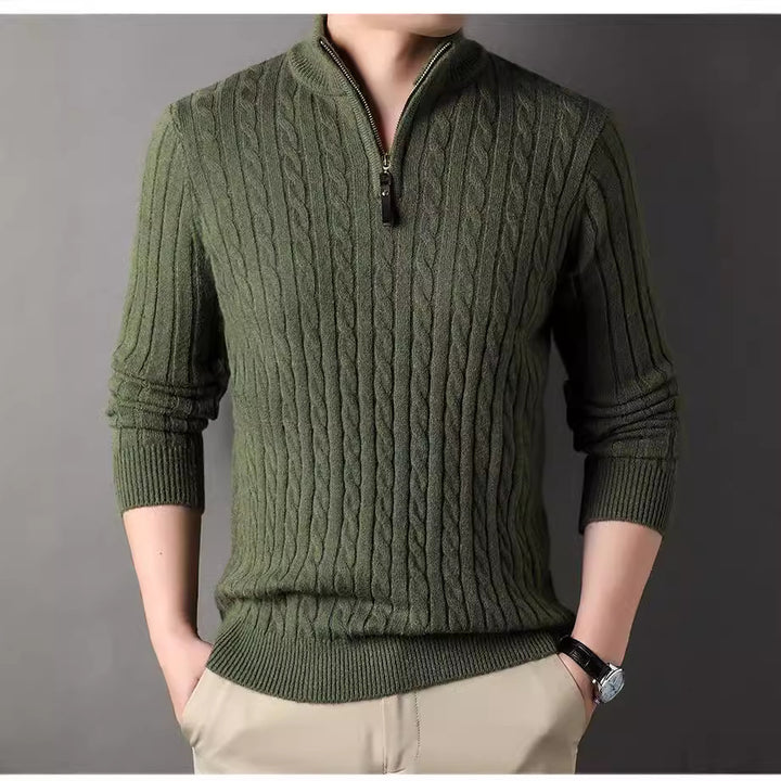 Herren Pullover mit Zipper und strukturiertem Zopfmuster Echoarchiv