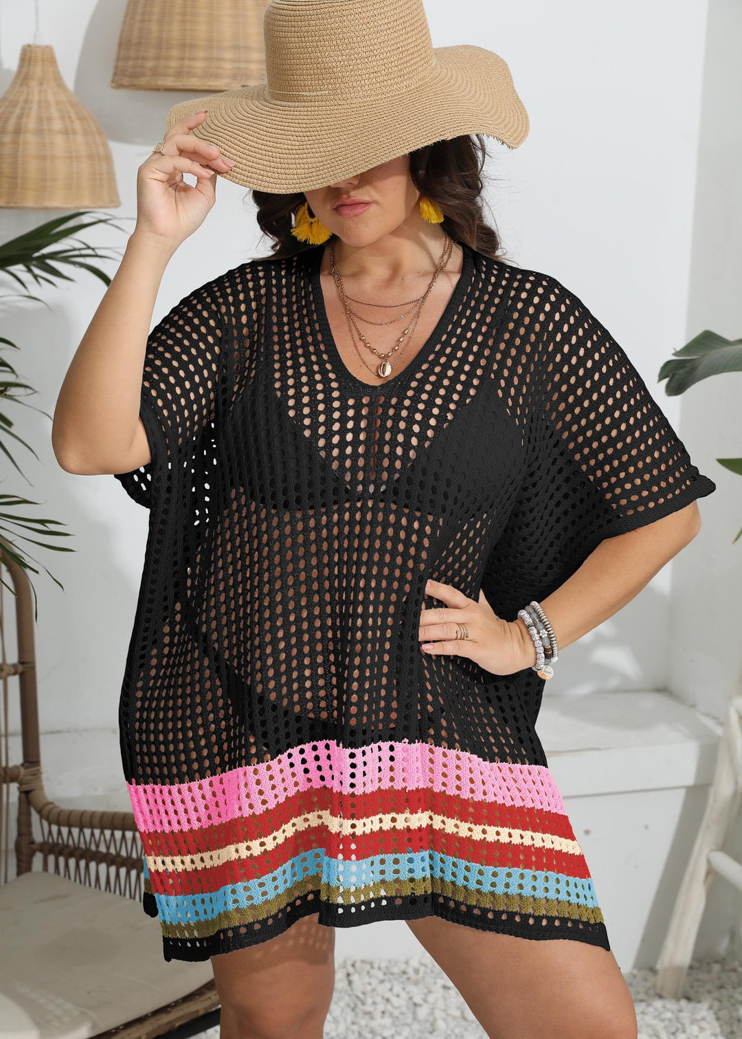 Damen transparenter Strandüberwurf mit buntem Lochdesign Echo Archiv