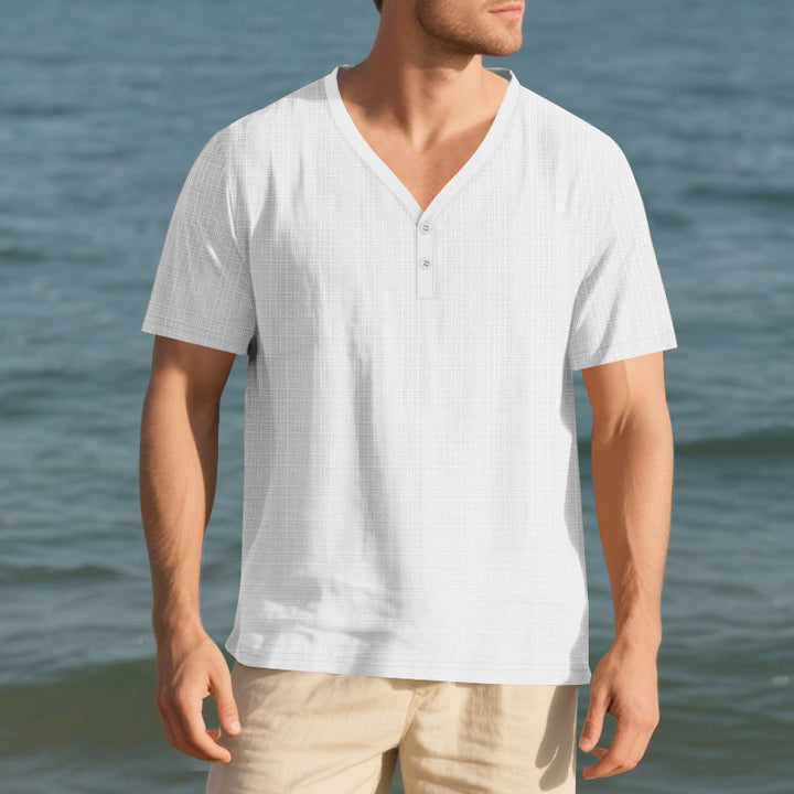 Herren lässiges Kurzarm-Henley-Shirt mit strukturierter Oberfläche Echoarchiv