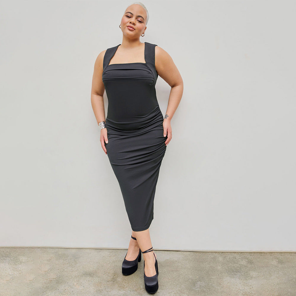 Damen figurbetontes Midikleid mit Quadrat-Ausschnitt und Raffungen Echo Archiv