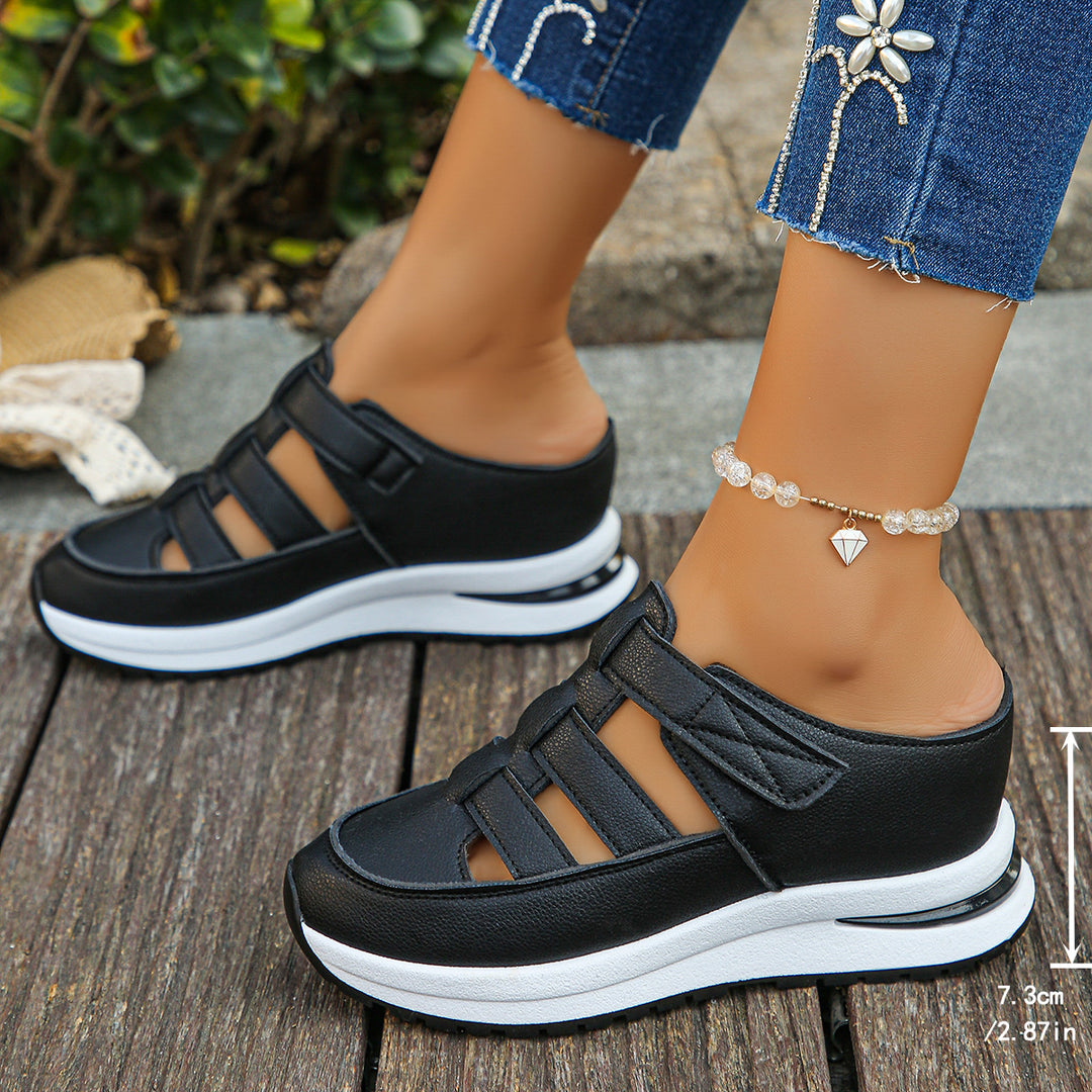 Damen Plateau-Slipper mit Klettverschluss und Cut-Out-Design Echo Archiv