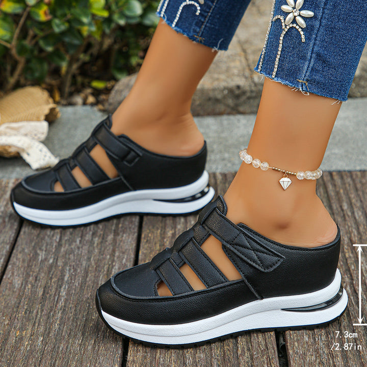 Damen Plateau-Slipper mit Klettverschluss und Cut-Out-Design Echo Archiv