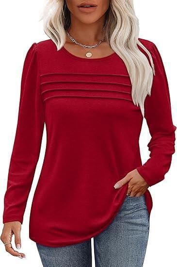 Damen Feines Langarmshirt mit Rundhalsausschnitt, dekorativen Kellerfalten und leicht taillierter A‑Linie Echo Archiv
