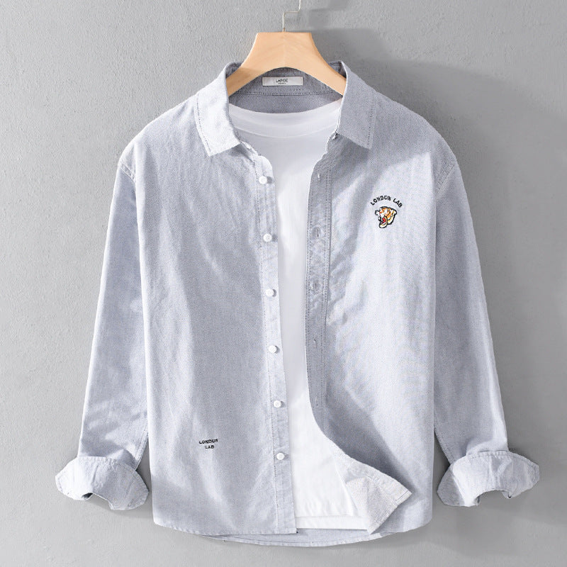 Herren Leichtes Baumwoll-Overshirt im Layering-Look mit Logostickerei und Kentkragen Echoarchiv