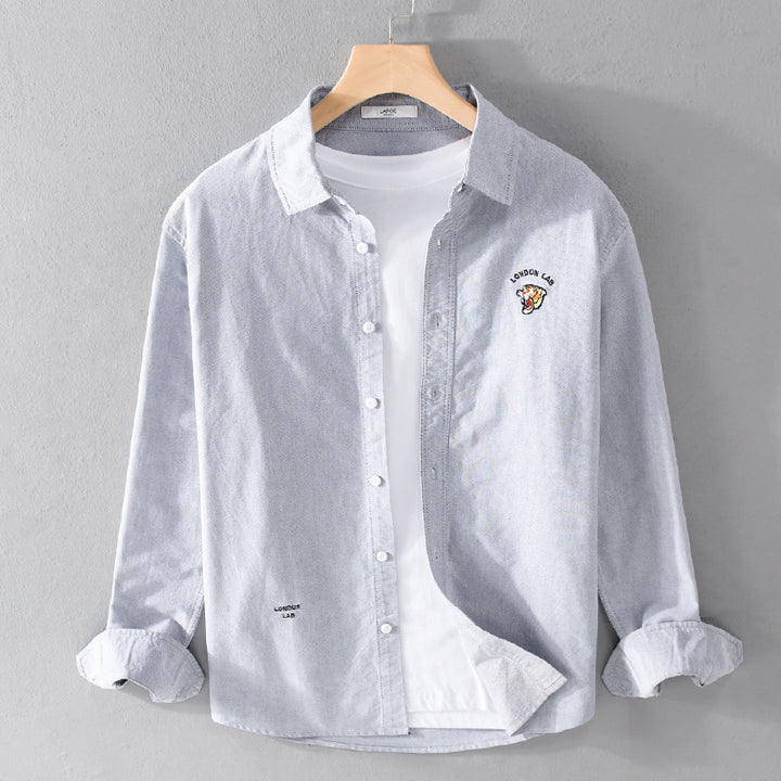 Herren Leichtes Baumwoll-Overshirt im Layering-Look mit Logostickerei und Kentkragen Echoarchiv
