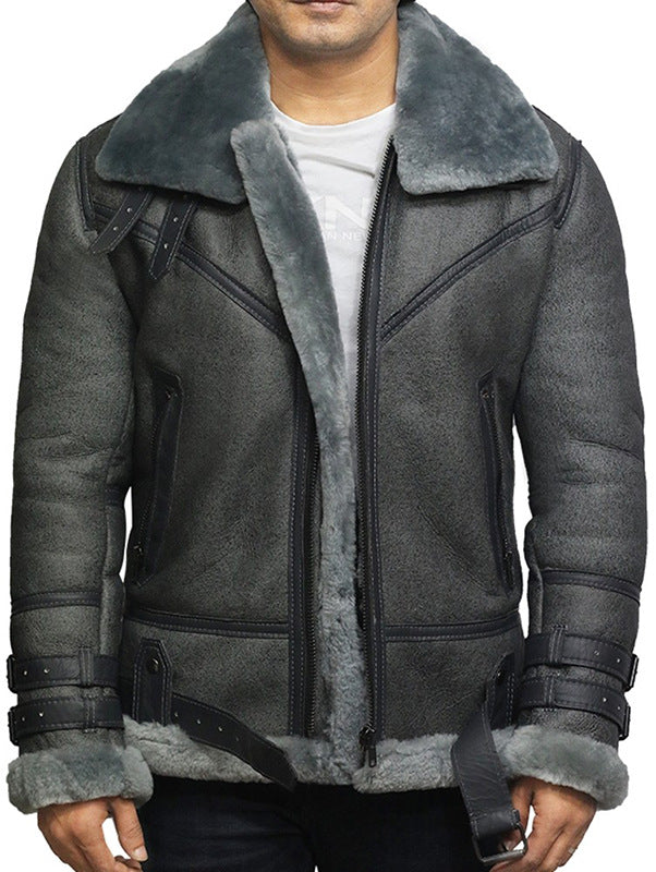 Herren Lammfell-Bikerjacke mit luxuriösem Teddyfutter und praktischen Details Echoarchiv