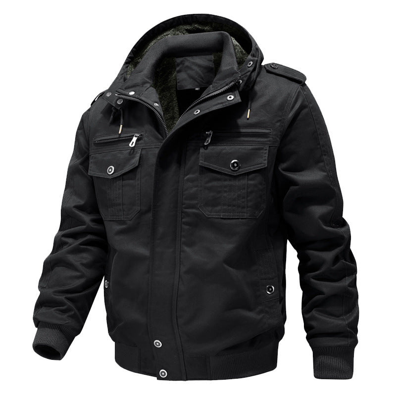 Herren Canvas-Fieldjacke mit Kapuze Sherpa-Innenfutter und Multifunktions-Taschen – Taviero