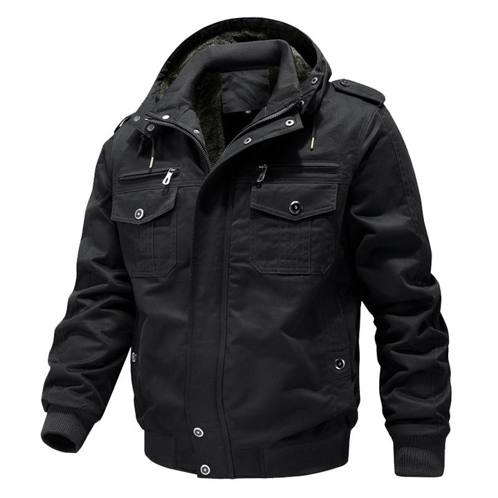 Herren Canvas-Fieldjacke mit Kapuze Sherpa-Innenfutter und Multifunktions-Taschen – Taviero