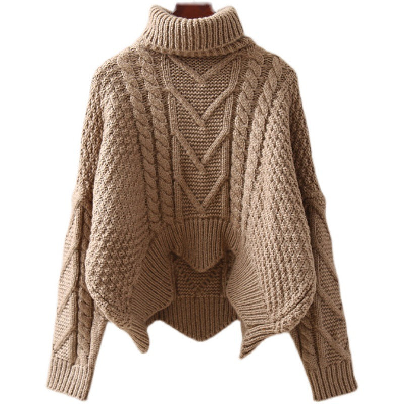 Damen Strukturiertes Cropped Zopfmuster-Chunky-Pullover mit hohem Rollkragen – Mavelle