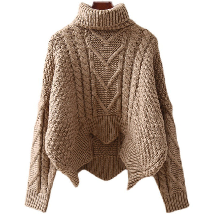 Damen Strukturiertes Cropped Zopfmuster-Chunky-Pullover mit hohem Rollkragen – Mavelle