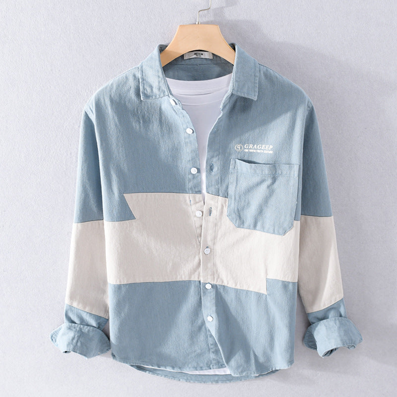 Herren Farbblock-Overshirt aus Baumwollmix mit Brusttasche und Relaxed-Fit Echoarchiv
