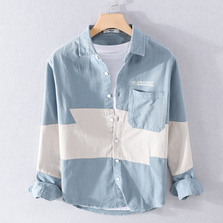 Herren Farbblock-Overshirt aus Baumwollmix mit Brusttasche und Relaxed-Fit Echoarchiv