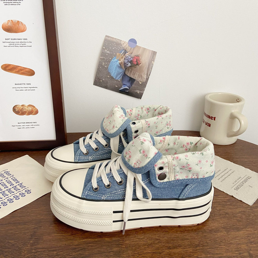 Damen Modische Plateau Sneakers mit floralem Innenfutter Echo Archiv