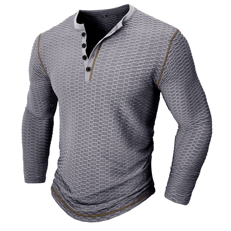 Herren Langarmshirt mit strukturiertem Design und modischem Henley-Ausschnitt Echoarchiv