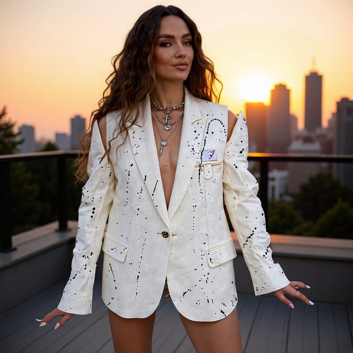 Damen Oversize-Blazer mit Cut-Out-Schultern und Paint‑Splatter‑Optik Echo Archiv