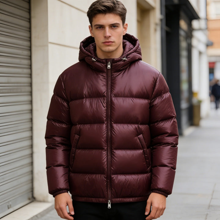 Herren nan steppte Kapuzenjacke mit glänzender Oberfläche, warmer Synthetikfüllung und Zweiwege-Reißverschluss Echo Archiv