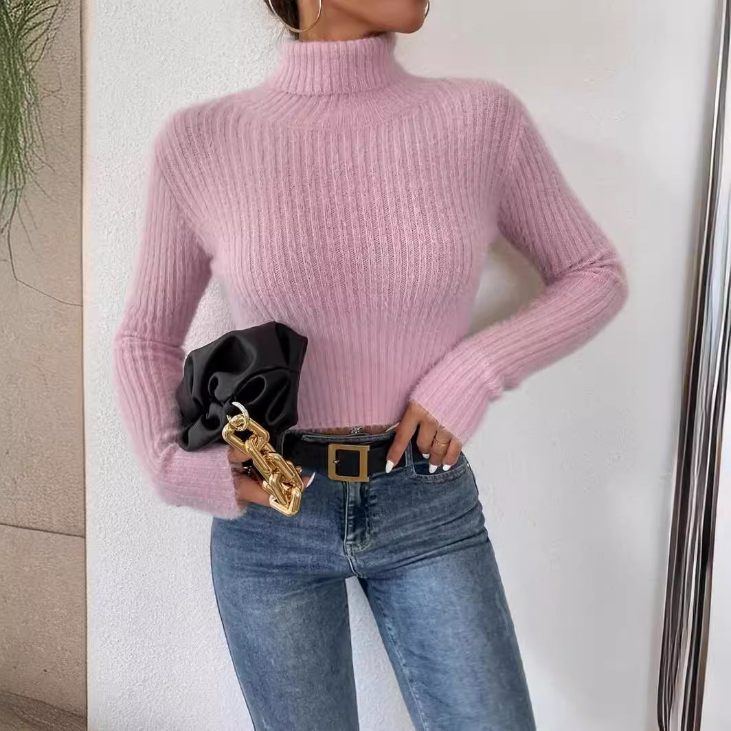 Damen Kurzer Rippstrick-Rollkragenpullover mit flauschiger Mohair‑Optik Echo Archiv