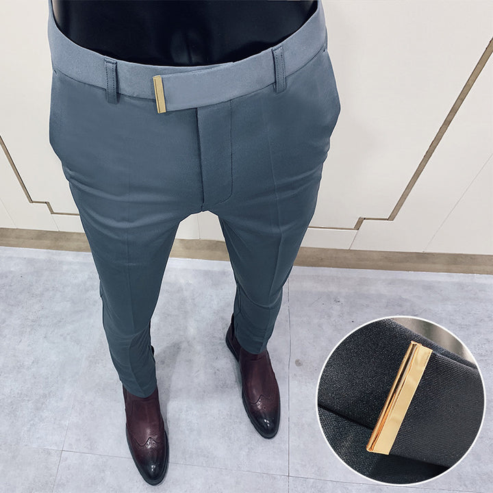 Herren nan schmale elegante Anzughose mit dezenter Goldschließe und Bügelfalte Echo Archiv
